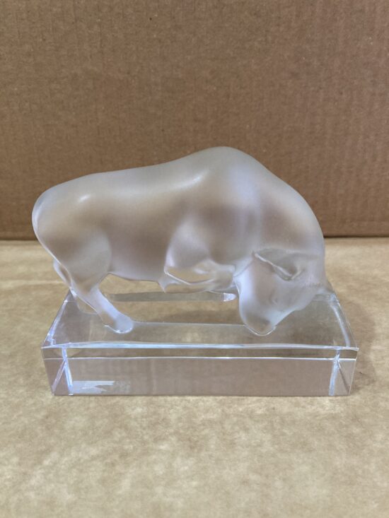 Lalique Bull Paperweight Crystal Art figurine signed France