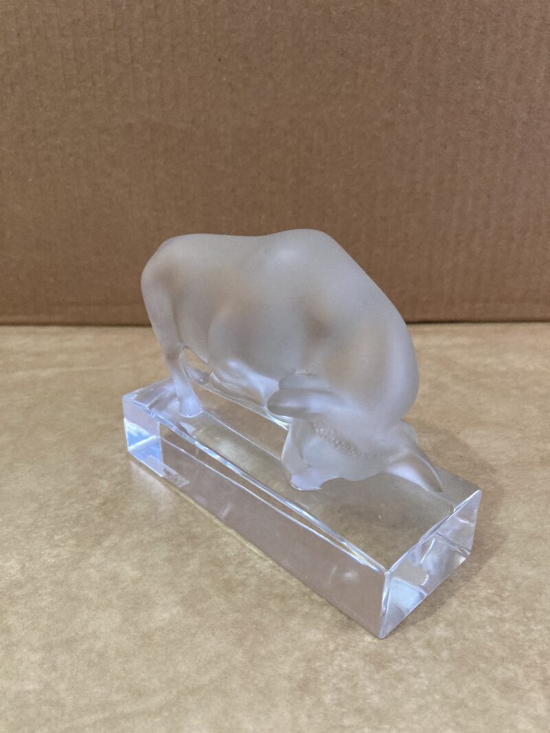 Lalique Bull Paperweight Crystal Art figurine signed France